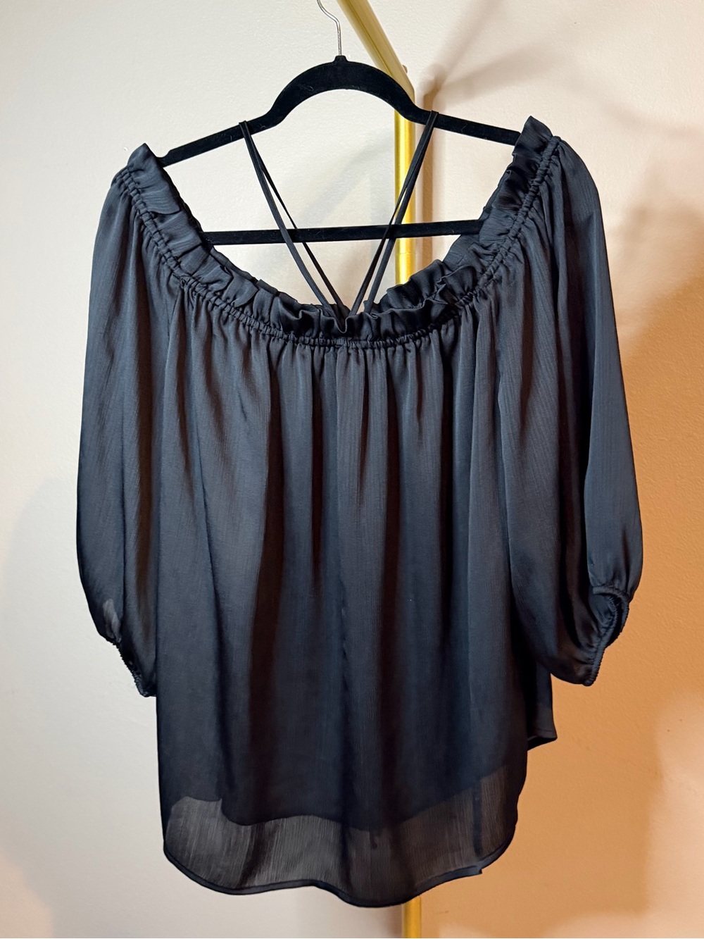Vince Camuto Black Off-Shoulder Sheer Blouse